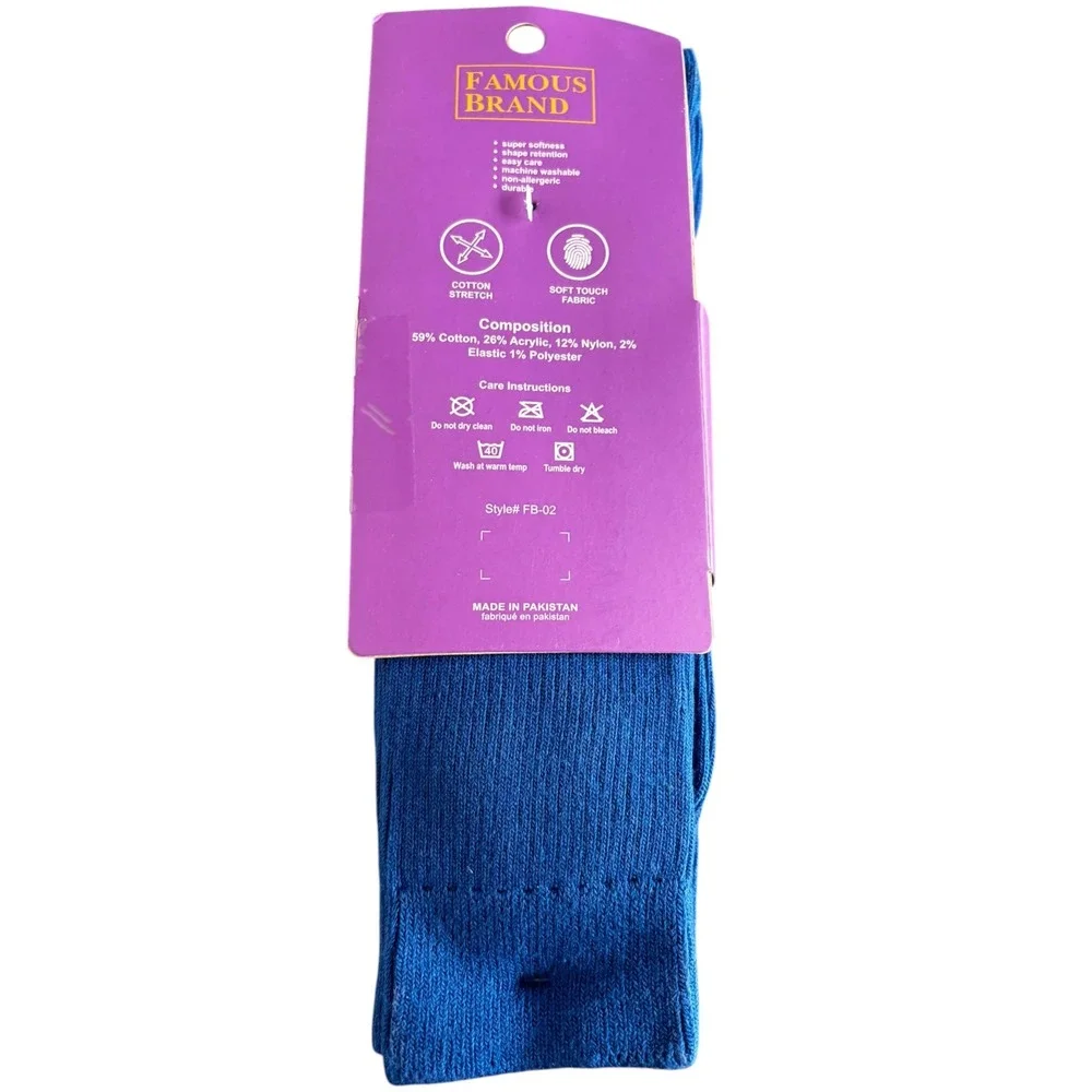 Famous Brand Comfort Socks 3 Pack Blue Unisex 10-13 Ribbed Crew 77Cotton Blend
